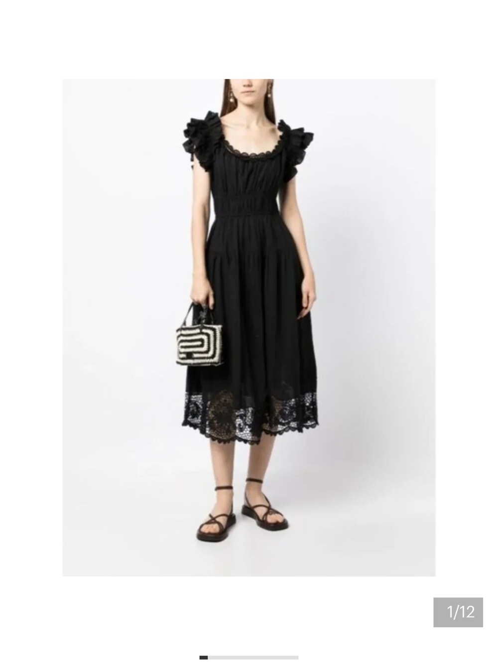 Ulla Johnson Leona ruffled midi black linen dress Size 6